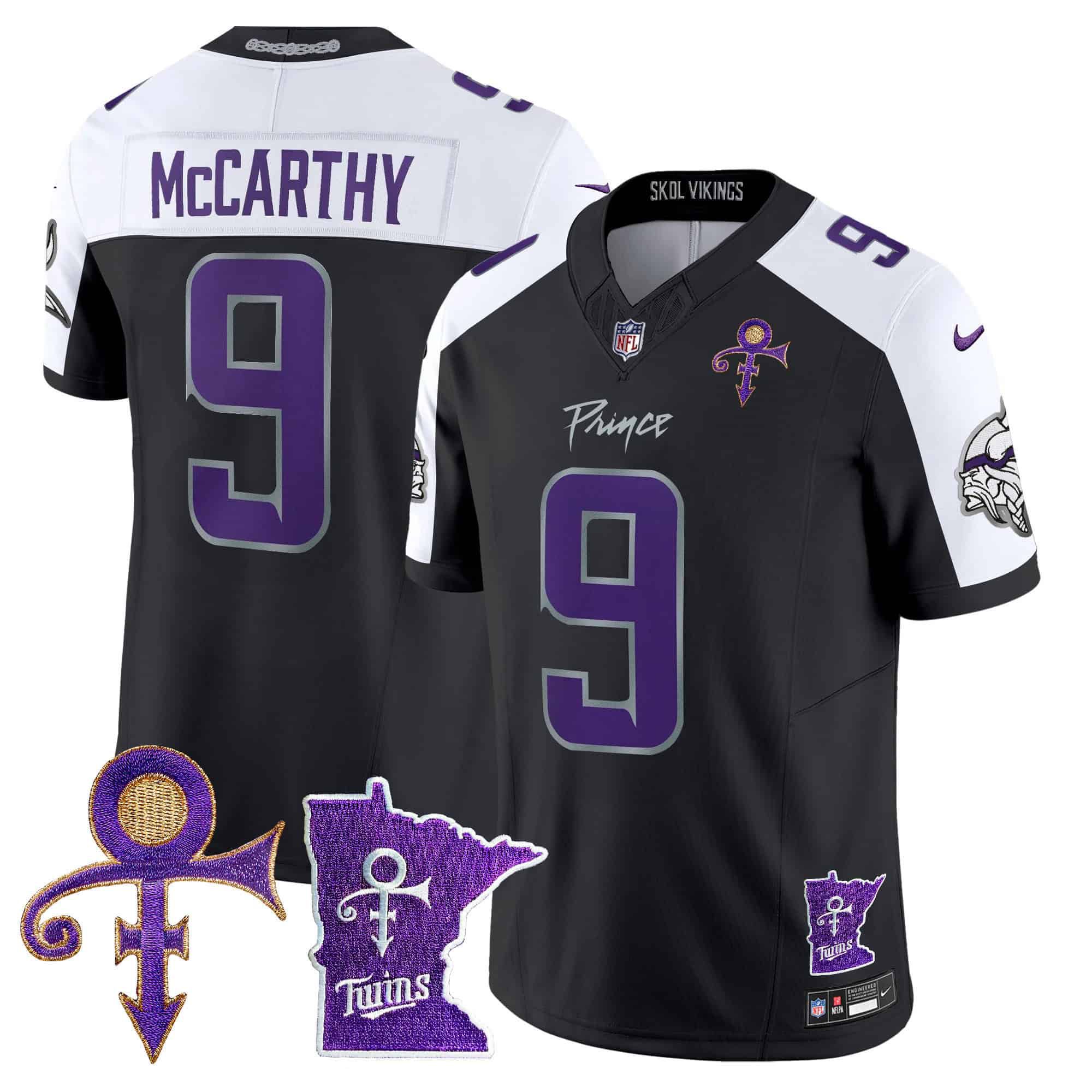 Men Minnesota Vikings #9 Mccarthy Black 2024 Nike Prince Vapor Limited NFL Jersey